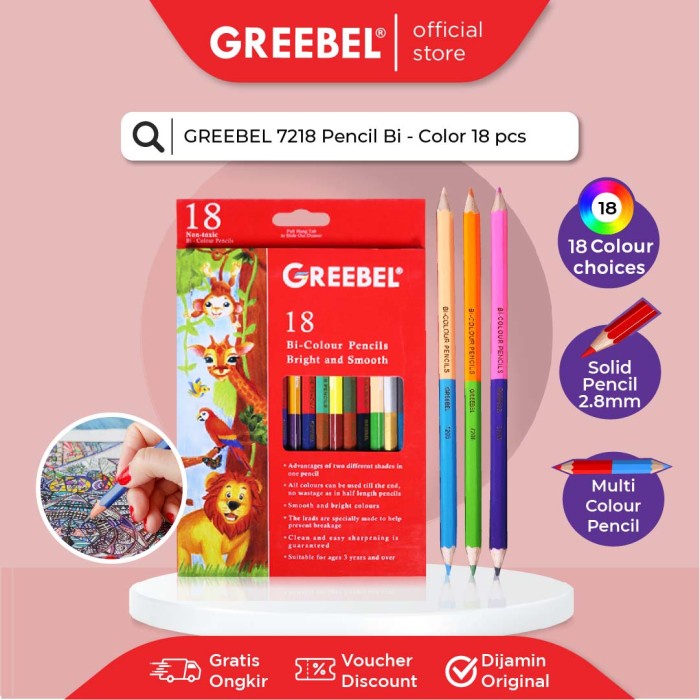 

[Terbaru] GREEBEL PENSIL WARNA 7218 BI COLOR ISI 18PCS ISI 36 Colouring Pencil