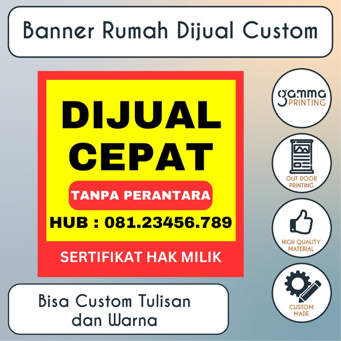 Cetak Banner Rumah Dijual / Disewakan / Dikontrakan Spanduk Custom