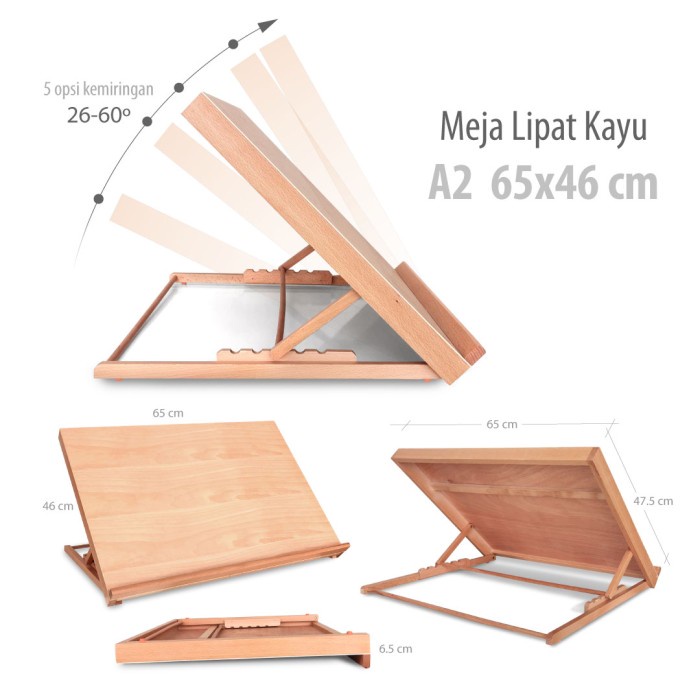 

[LD-0531] Meja Gambar Lipat A2 Ergonomic Adjustable Hitam - Kayu