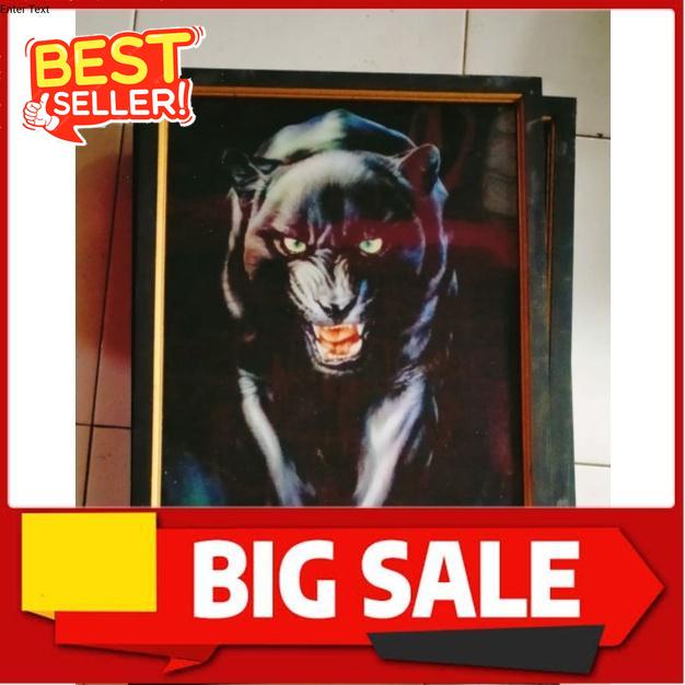 lukisan cetak macan kumbang hitam plus bingkai ukuran 65×45