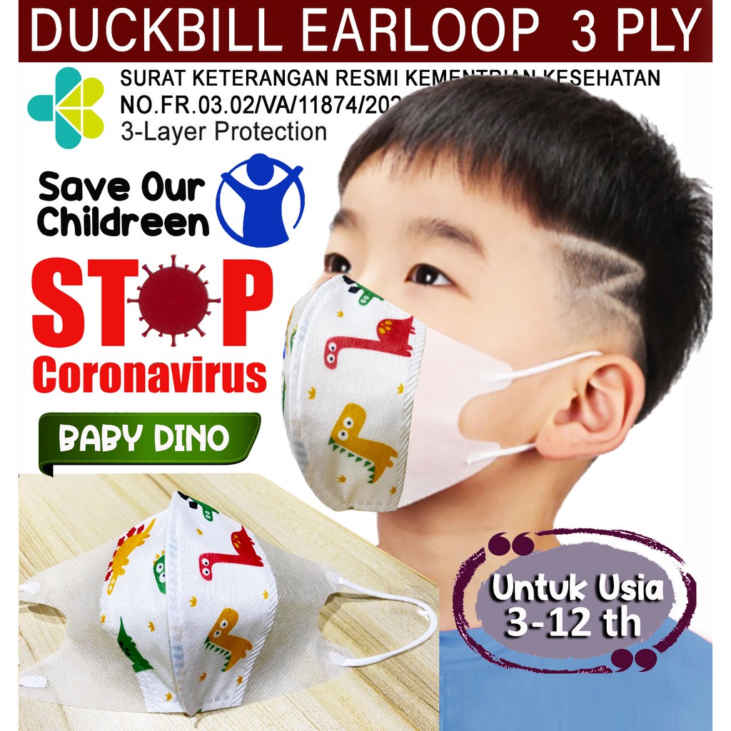 2A Masker Duckbill Anak | Masker Anak Duckbill 3ply | Masker Duckbill Anak Motif Lucu Unik