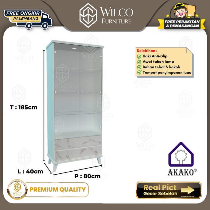 Lemari Kaca Hias 22 LH 185 Putih / Lemari Sudut Minimalis 80 Cm