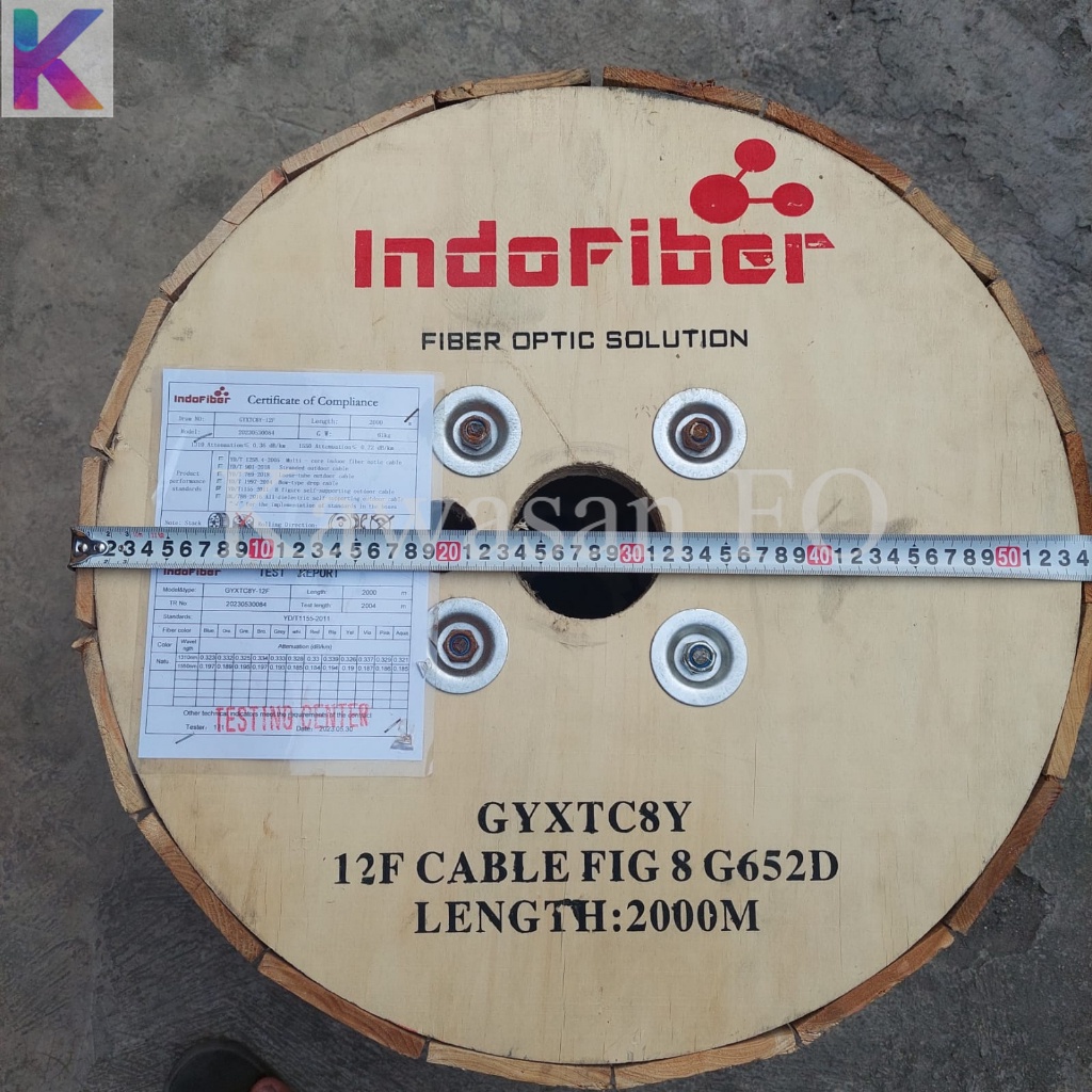 KU Mini 12 Core Fig8 G652D /Kabel FO Bulat 12 Core Fig8 Panjang 2km IndoFiber