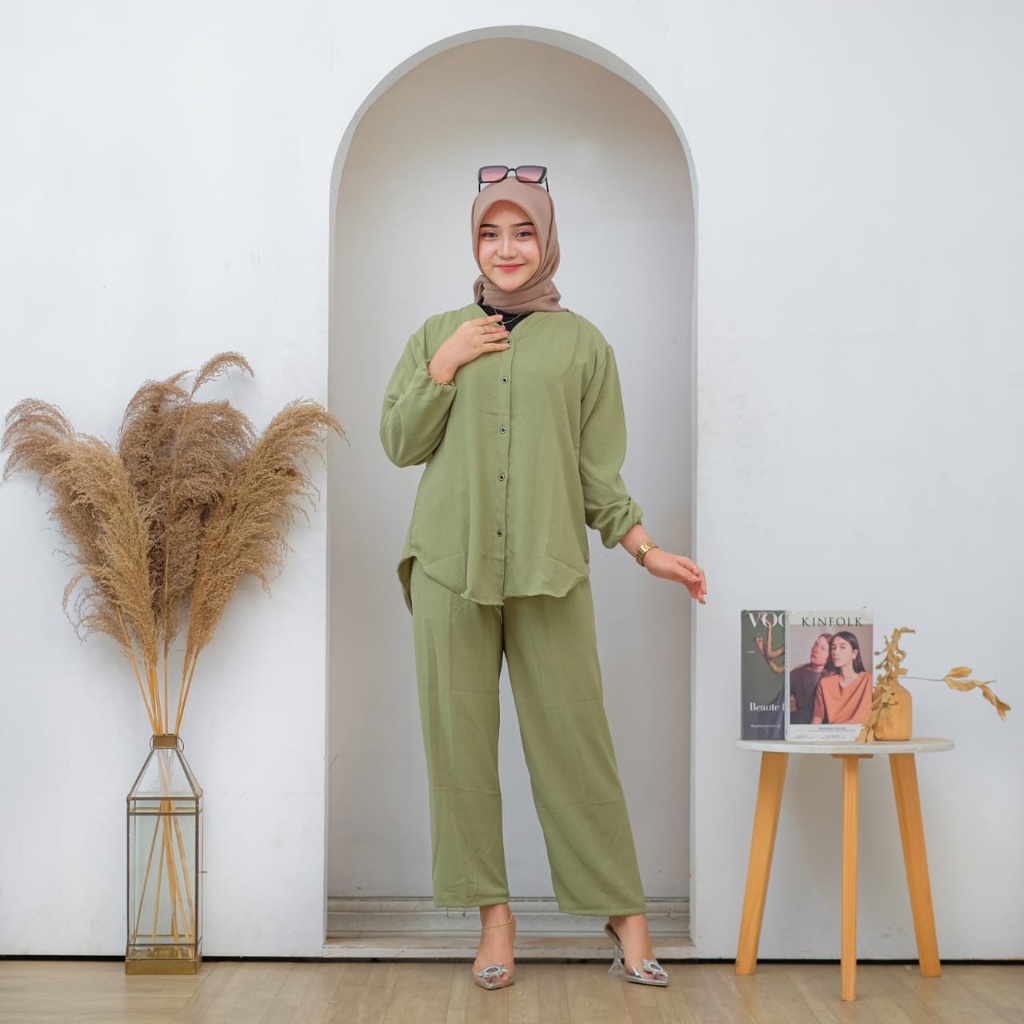 Setelan One Set Wanita Kekinian Crinkle airflow Jumbo Setelan Wanita Crinkle Airflow