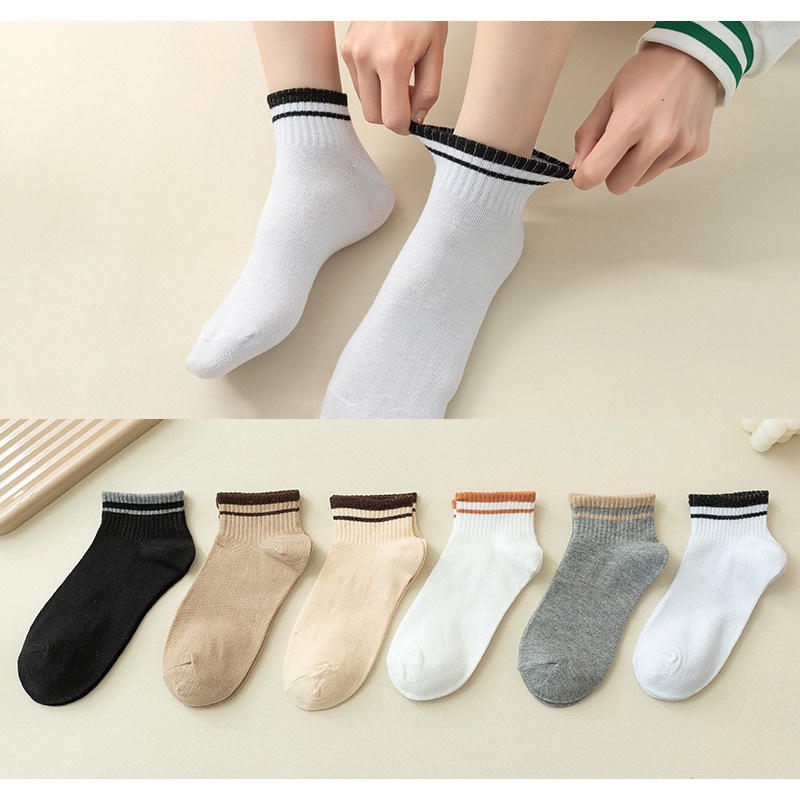 [COLA] Kaos Kaki Garis Korea / Kaos Kaki Polos Wanita Pria / Kaos Kaki Polos