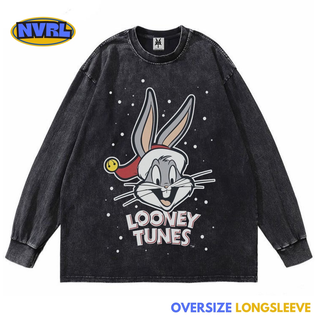 Kaos oversize longsleeve looney tunes bugs bunny washed washing vintage tee