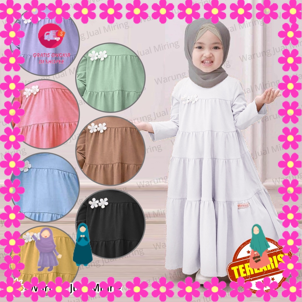 BAJU MUSLIMAH PEREMPUAN MENGAJI PIKNIK ULANG TAHUN LEBARAN/ Gamis Anak Princess 1-12 Tahun Susun Bah