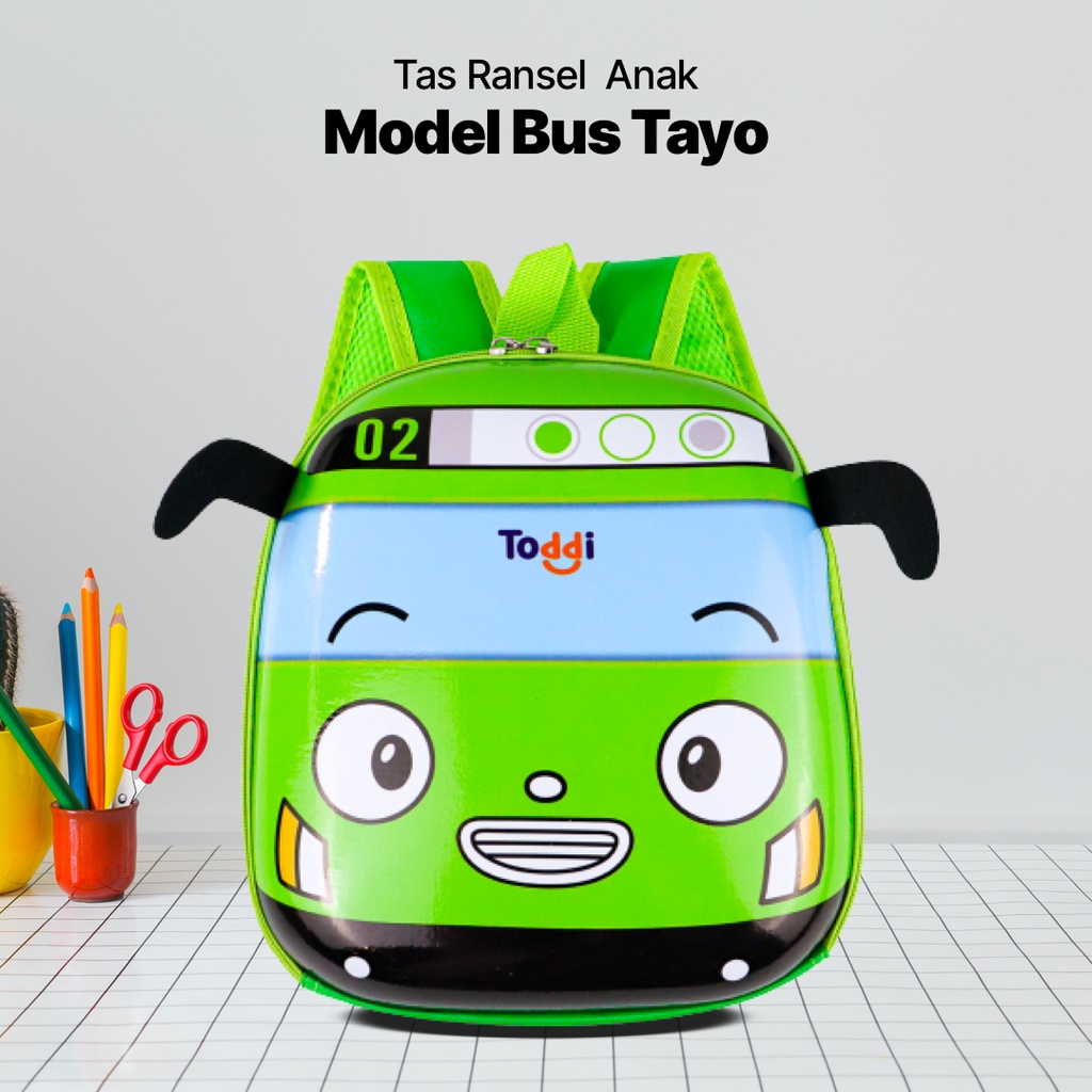 Tas Ransel Sekolah Anak Backpack Model Bus Tayo - Tas ANak Tayo Laki - Tas Cewek Tayo Hijau
