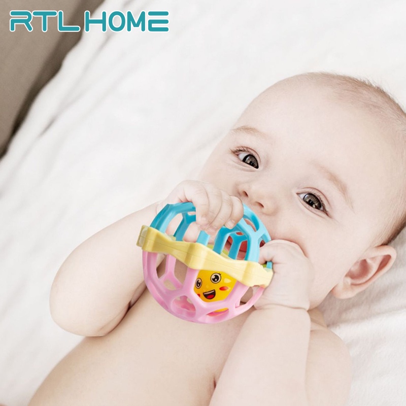 RTL Mainan Kerincingan Bayi Teether Rattle Stick Gigitan Bayi Bola Mainan Edukasi Anak Krincingan Silikon Karet Lembut  Emoticon Lucu Baby Toys Rattle Ball