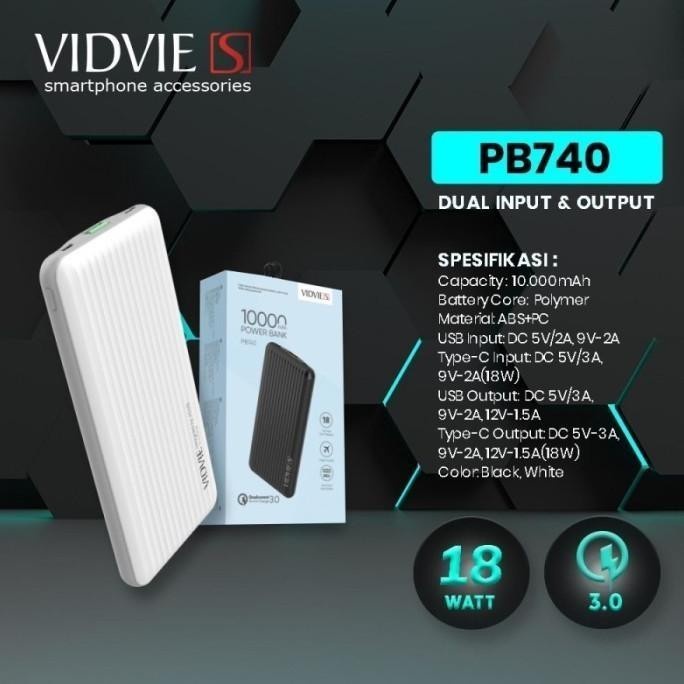 Powerbank 10000 mAh QC 3.0 18Watt Vidvie S PB740