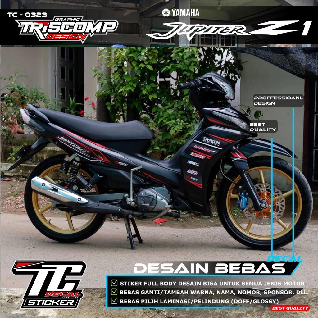 Stiker Motor Decal Jupiter Z1 fullbody motif hitam list merah Decal Jupiter Z Beluk Decal Jupiter MX