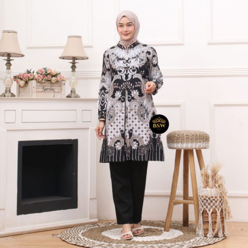Afkar Batik Katun Prima Tunik batik kancing depan aktif busui friendly