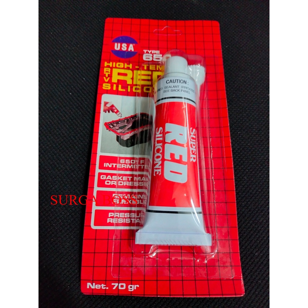 

LEM HIGH TEMP SILICONE merk USA 650 70gr SEALANT GASKET MERAH