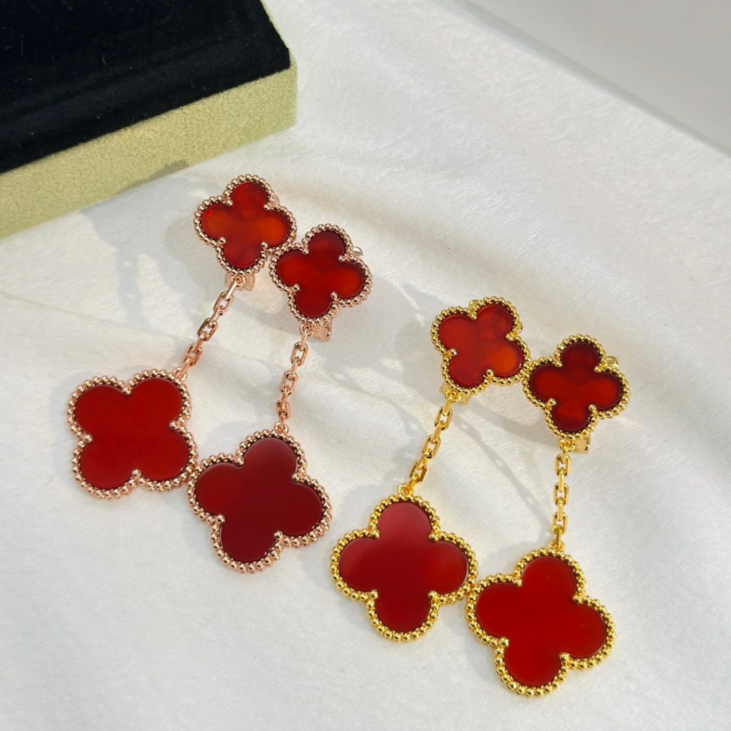 【COD】 17k emas asli V-C-A Anting-anting  cincin telinga merah Batuan giok