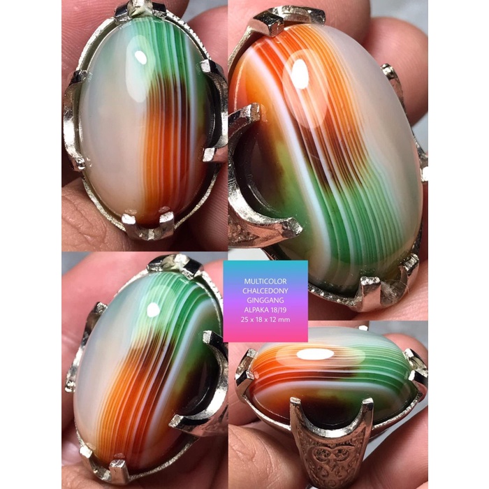 Cincin Batu Akik Natural Motif Gambar Chalsedon Pancawarna Unik Antik1