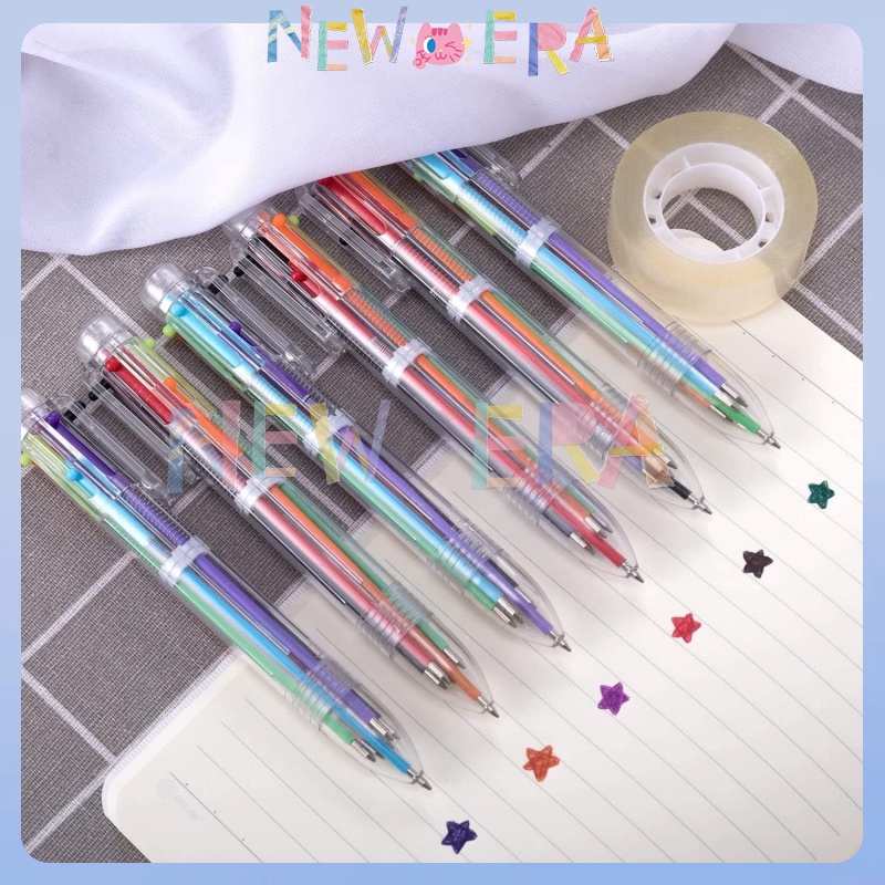 

NewEra Pulpen Ballpont Pen 0.5mm Six-in-One Color Pulpen Pulpen Warna Batang Transparan Perlengkapan Menulis Multicolor Mix Colour