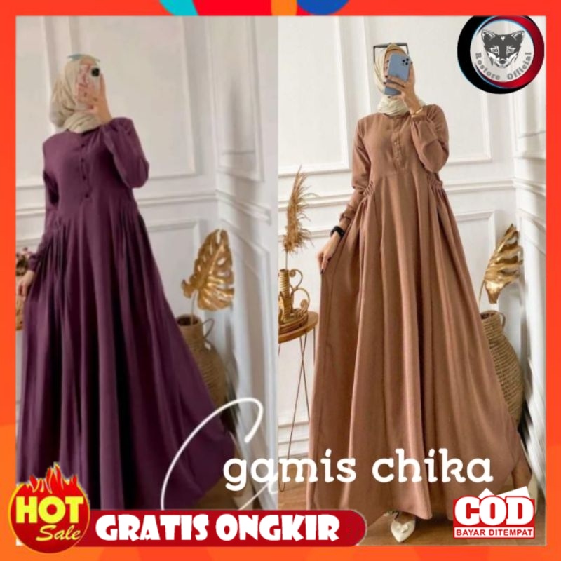 KAIN ADEM HALUS TEBAL / Gamis cringkel polos/gamis chika/gamis polos kancing