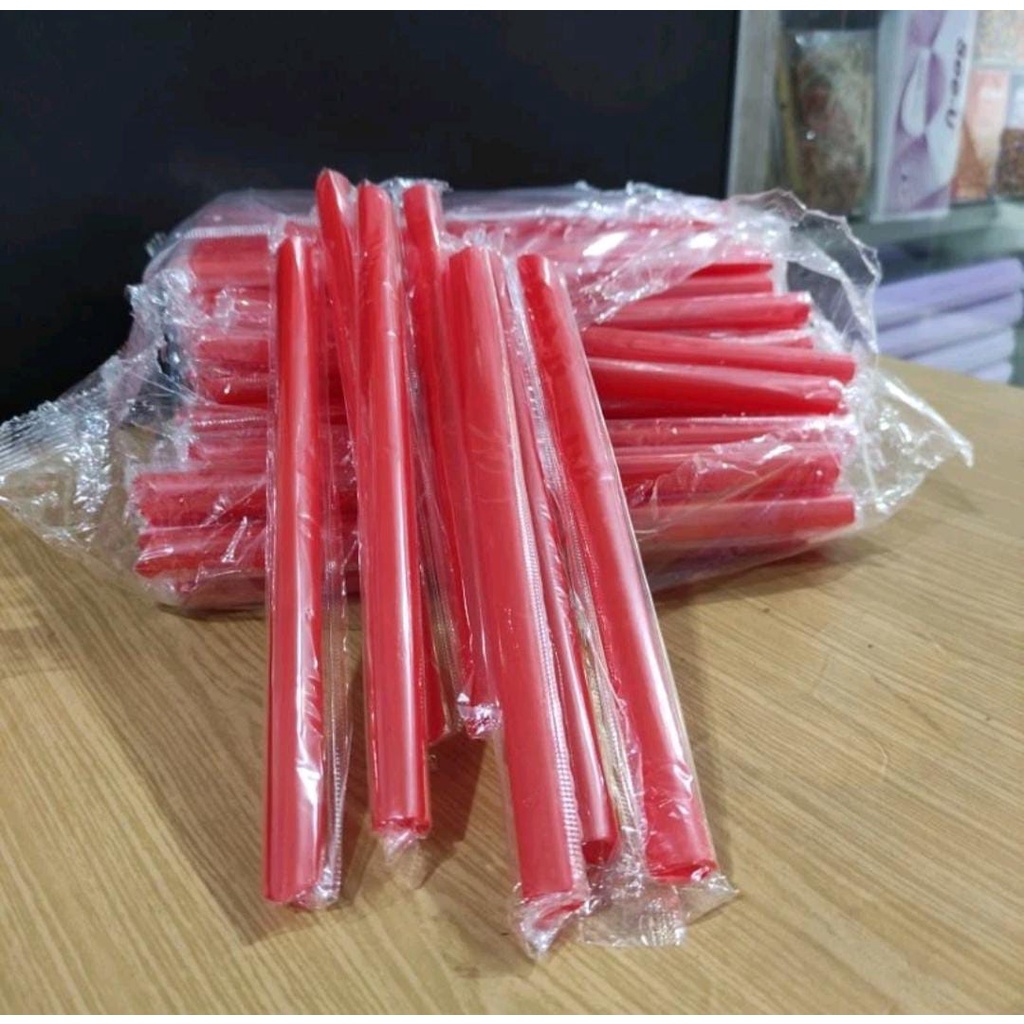 Sedotan Bubble Steril 12mm Warna Merah isi 100 Pcs