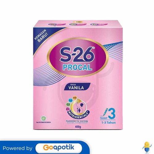 

S-26 Procal 3 Susu Formula Usia 1-3 Tahun 400 Gram Dus