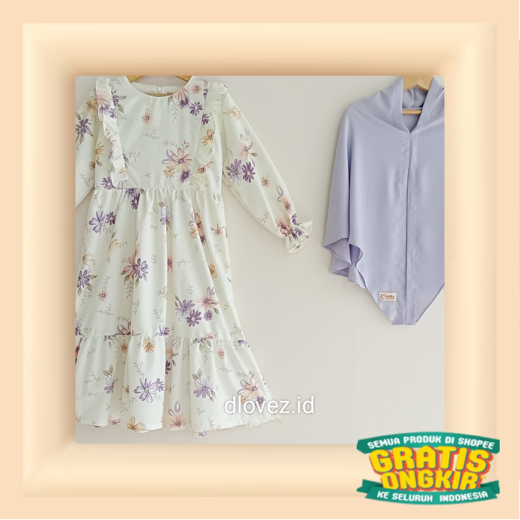 Set Gamis Anak Free Hijab Instan (1 - 10 Tahun) Kaira Set Gamis Dress/ korean korea lisa jisoo