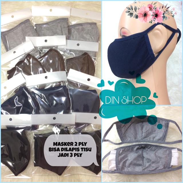 MASKER KAIN 2 PLY BISA DILAPIS TISU JADI 3 PLY LAPIS SELIP TEBAL STYLE HIJAB DAN NON KEMASAN CANTIK