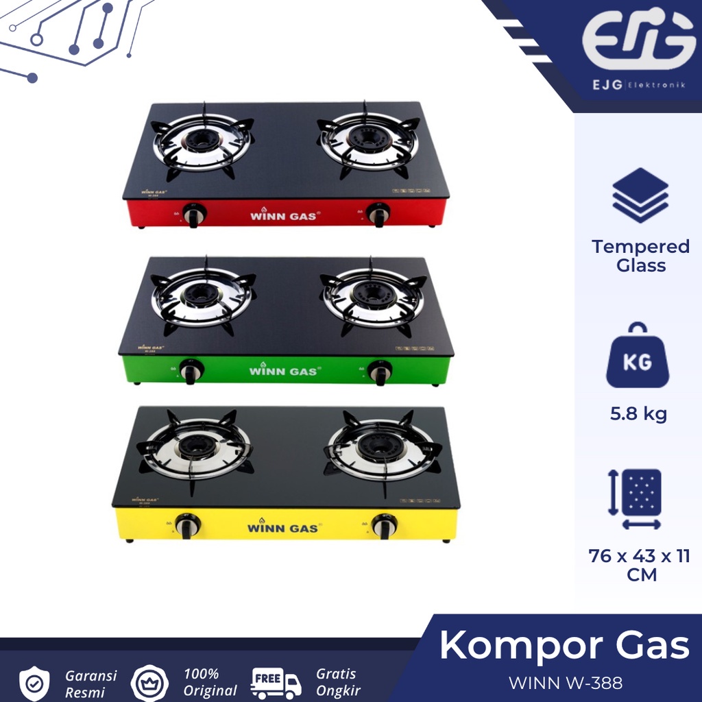 Winn Gas kompor gas kaca 2 tungku W388 / kompor kaca winn gas W 388 Original