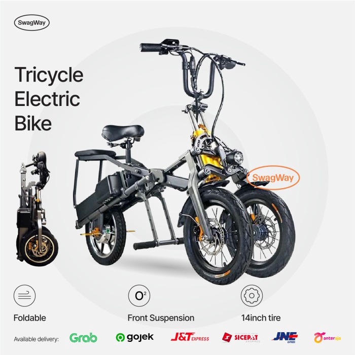 [PROMO BIGSALE] SL09 Sepeda listrik lipat foldable e-bike wheel tricycle roda 3 17.5ah 70km ORIGINAL