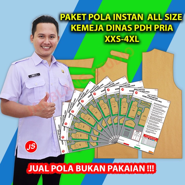 Paket 9 Size Pola Instan Kemeja Dinas PDH Pria All Size [9 Size XXS-4XL] Pola Jamblang Studio