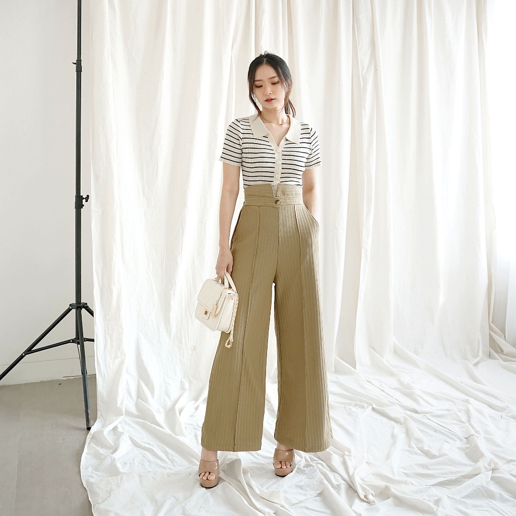 W & K - ZEC OOTD WANITA LOLI / Kulot Reyza HORNET / Celana Panjang Kulot Highwaist / Outfit Kulot Ho