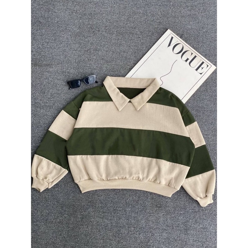 W & K - ZGW OOTD WANITA RENI / Sweater JI HOO Combi (LD 110, P 50) / Kasual Sweater Crop Fleece / OO