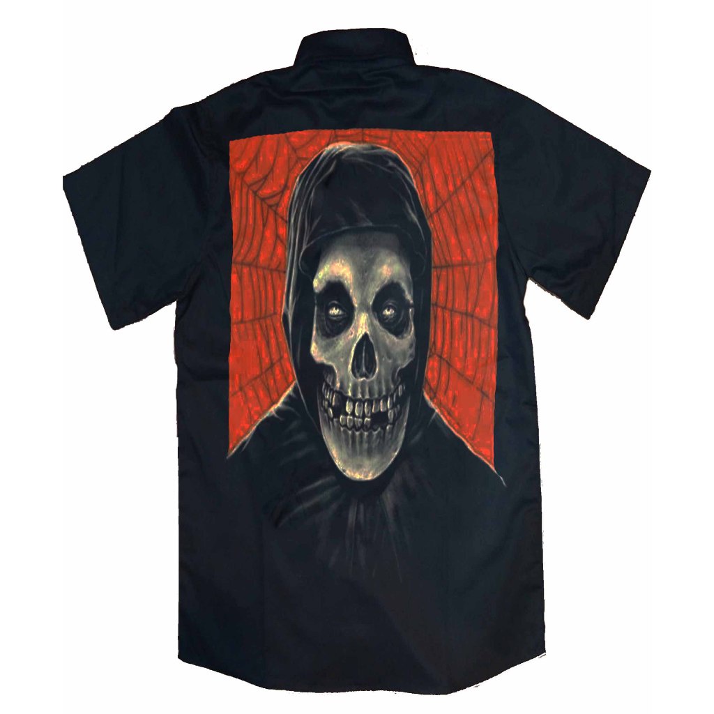 cod kemeja pendek band misfts bahan tebal.kemeja pendek band punk.workshirt band punk.kemeja pria pe