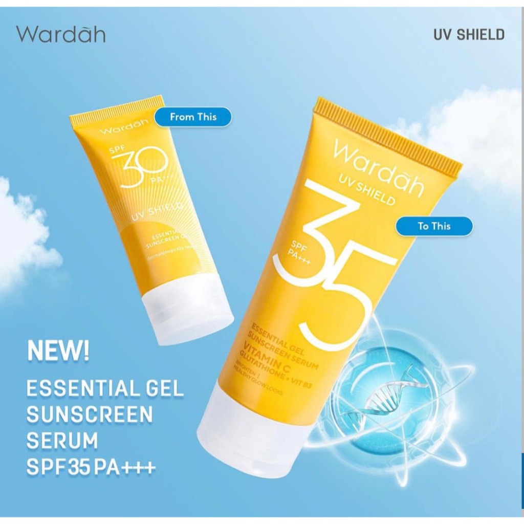 Wardah sunscreen sun care SPF 35 kemasan baru kuning uv shield anti UVA UVB sunblock
