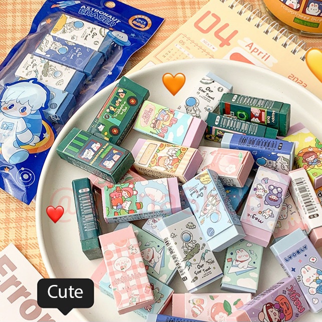 

COD 5PCS / SET PENGHAPUS PENSIL MOTIF KAWAII / ERASER LUCU SET