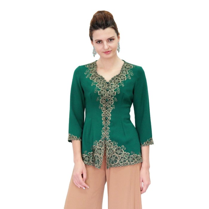 12.12 BIG SALE Kebaya Lyne Halim Blouse bordir , Green 7851 - Hijau, 46