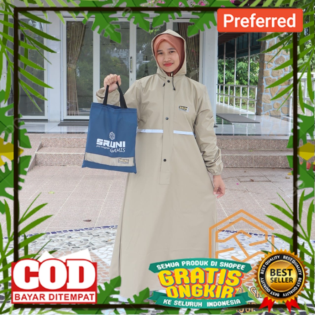 JAS HUJAN GAMIS SRUNI WANITA MUSLIMAH SYARI PONCO KELELAWAR CELANA LENTUR KUAT ELASTIS BAHAN PVS 025