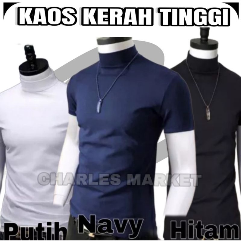 KAOS KERAH PUTIH - KAOS TURTLE NECK BIRU - KAOS PRIA WANITA