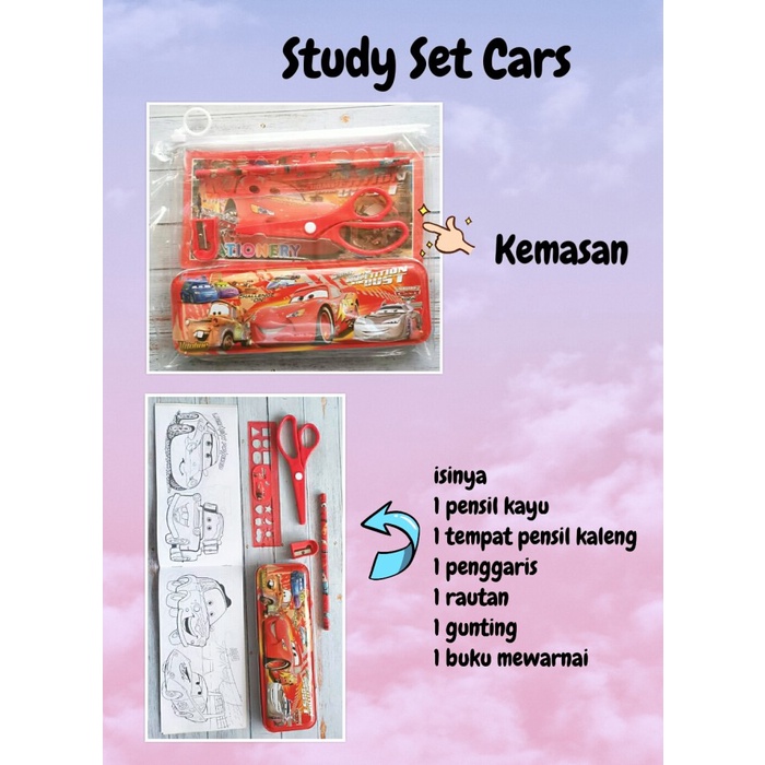

paket alat tulis study set karakter the cars cars plus gunting