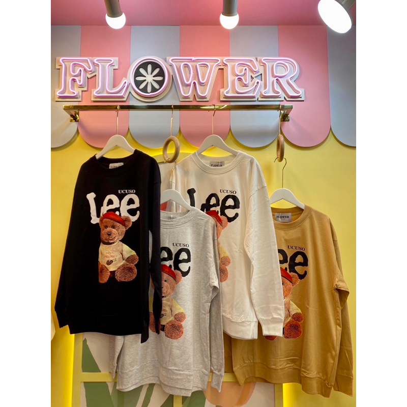 GossipGirls - ATASAN FLOWER BEAR LENGAN PANJANG KAOS OVERSIZE IMPORT BANGKOK (BJFL742)