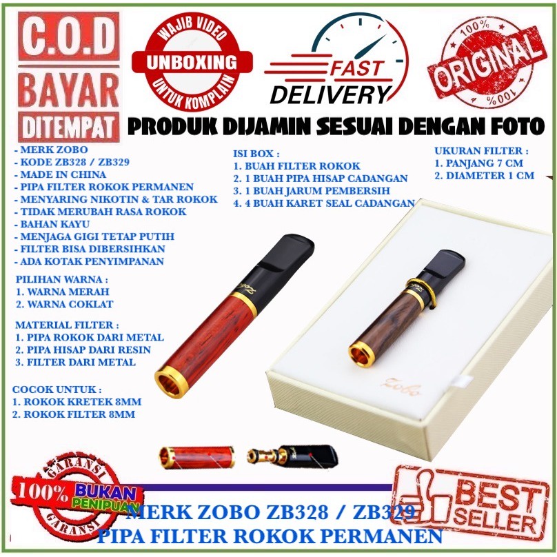 ZOBO ZB328 / ZB329 PIPA FILTER SARINGAN ASAP PERMANEN LAPIS KAYU KHUSUS 8MM