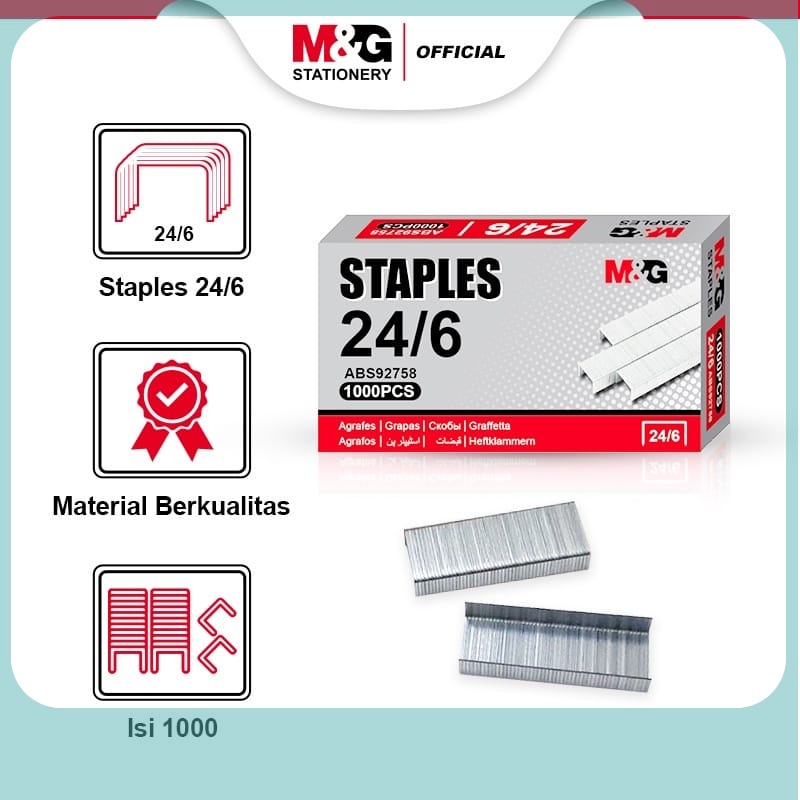 

M&G Isi Staples / Isi Hekter / Ukuran 24/6 1000pcs/Box - ABS92758