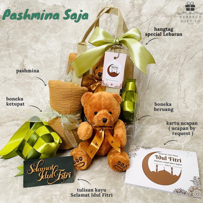 

[BEST SELLER] Eid Hampers / Hampers Lebaran / Hampers Idul Firti / Kado Lebaran Pashmina Saja, Beruang Pita