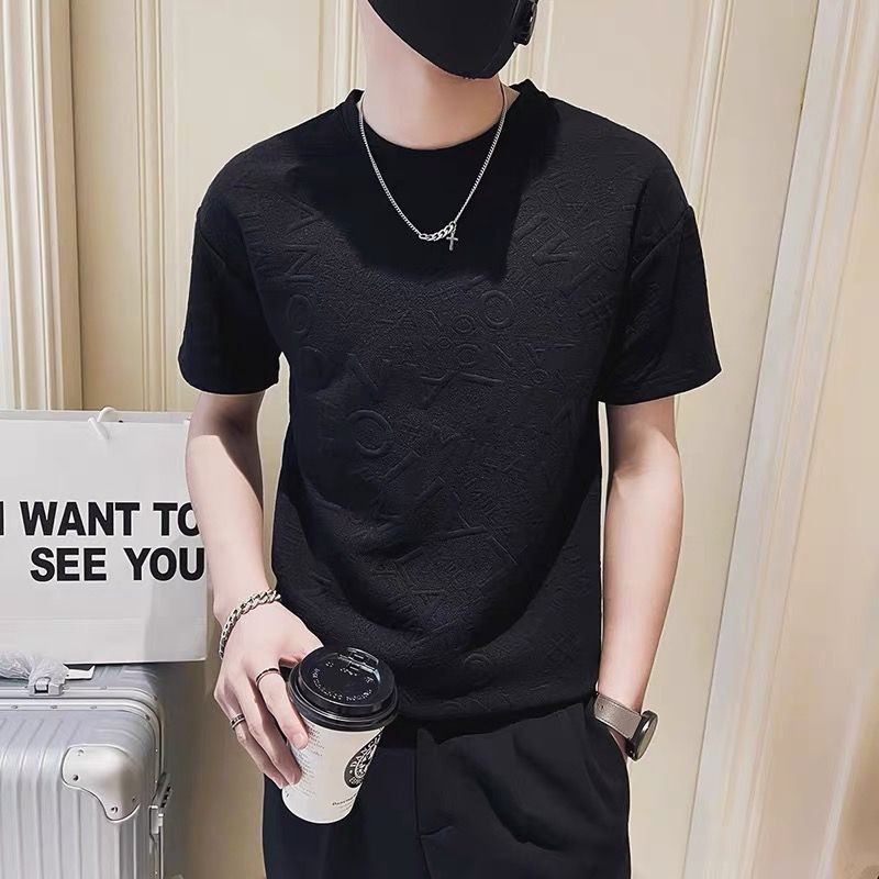 Short sleeved T-shirt, men's French style, Korean version, T-shirt, front shoulder, thin style