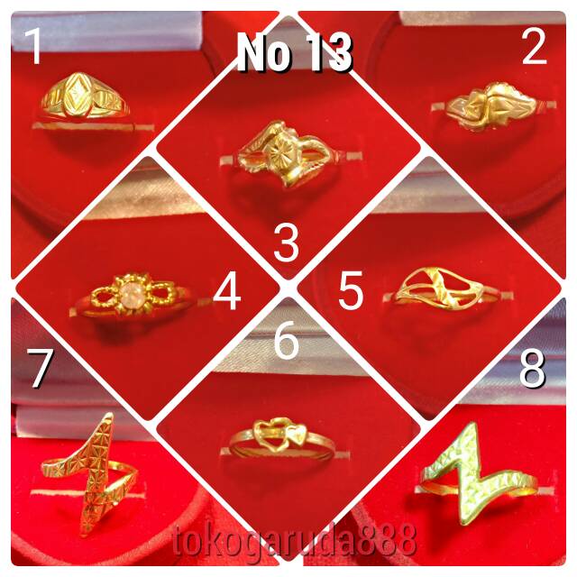 Cincin No 13 anak dan dewasa emas asli kadar 700 70% 22 1 satu 0.5 setengah gram gold model z abstrak