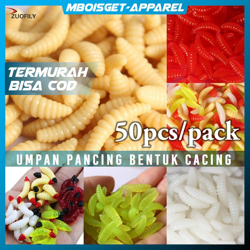 MBOISGET - 50PCS Umpan Pancing bentuk Cacing fishing LURE BAIT Memancing Mancing WORM BIONIC