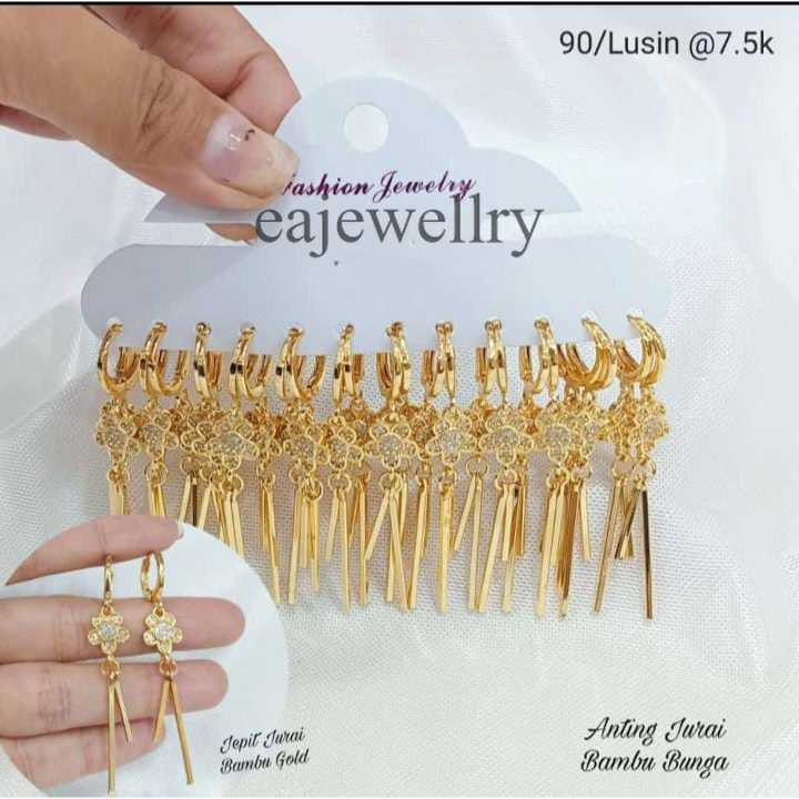 Anting Titanium Gold Emas Jurai 4 Model Asli 24 Karat Wanita Dewasa