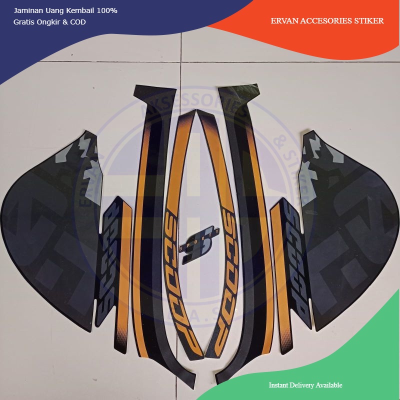 stiker striping motor honda scoopy 2020 2021 sporty hitam gold body standar