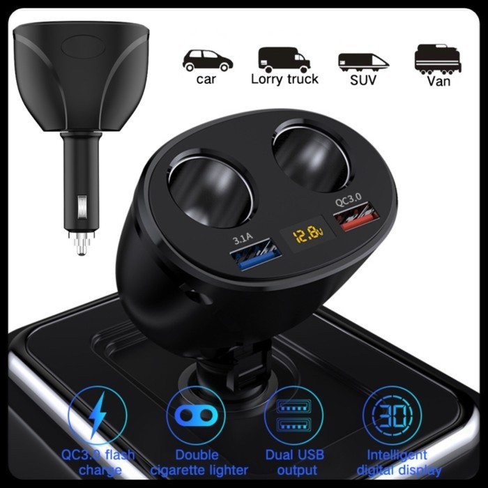 Car Charger Qualcomm 3.0 Fast Charging Dual Lighter Port