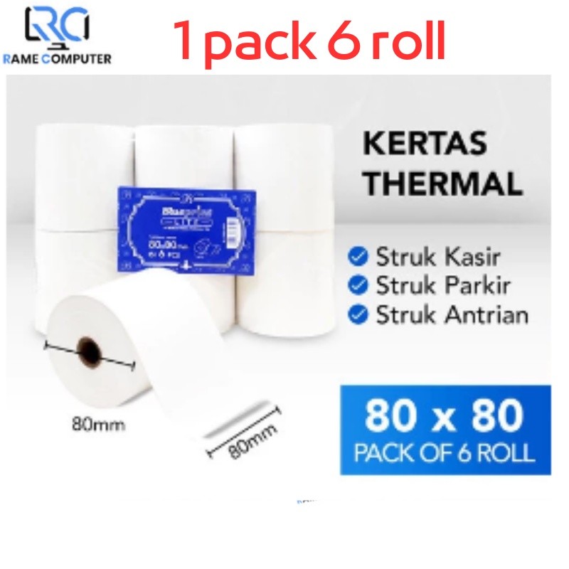 

1 pack 6 roll Kertas Thermal Kasir Blueprint Lite 80x80 mm