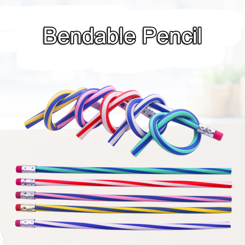 

5 PCS Korea Cute Stationery Colorful Magic Bendy Flexible Soft Pencil with Eraser Student School Office Supplies