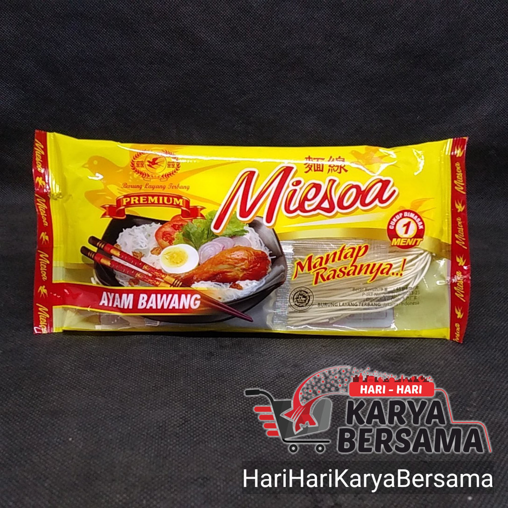 

MIE INSTANT MIESOA RASA AYAM BAWANG CAP BURUNG LAYANG TERBANG 65GR